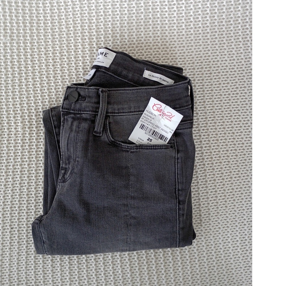 FRAME NWT Le Skinny De Jeanne Charcoal Gray Split Hem Jeans 25x30 $228 - Picture 14 of 16